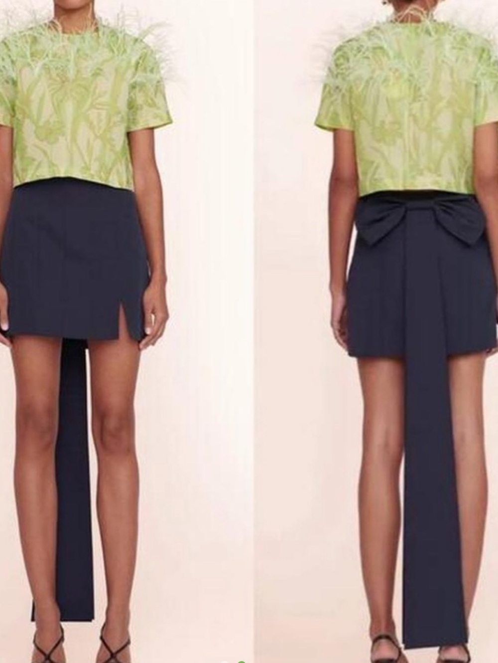 Staud Navy Blue Bow-Back Mini Skirt with Tail